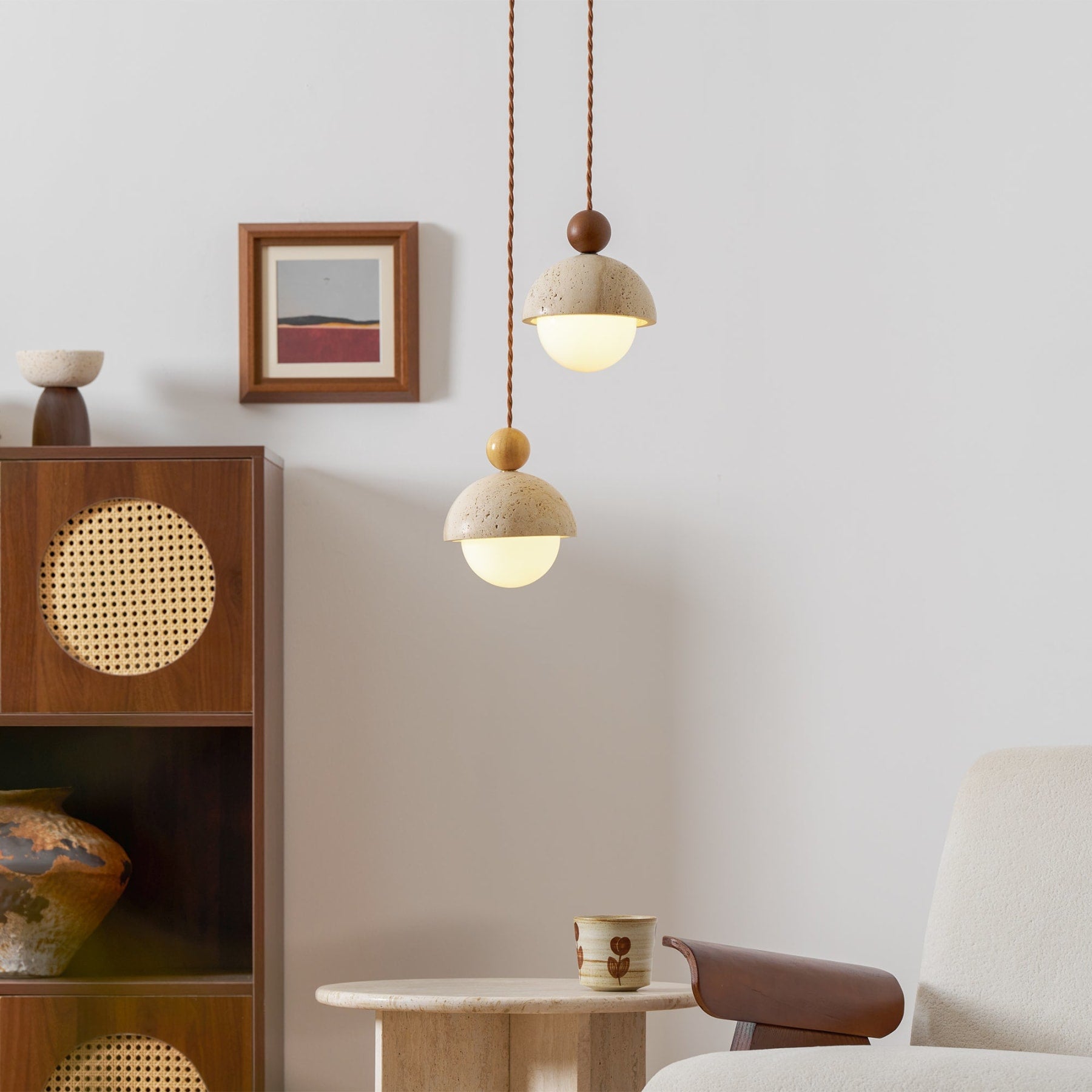 Contemporary Travertine Stone Pendant Light With Dimmable Glow — Ashbury Home & Living