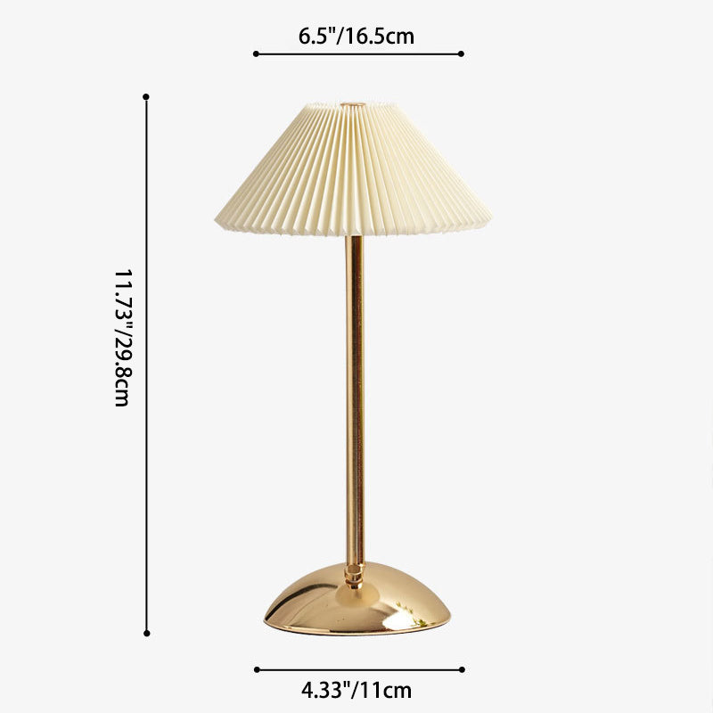 Rechargeable Table Lamp Pleated Fabric Shade Cordless Bedside Lamp with Iron Base Scandinavian Battery Lamp for Bedroom | Living Room and Dining Table