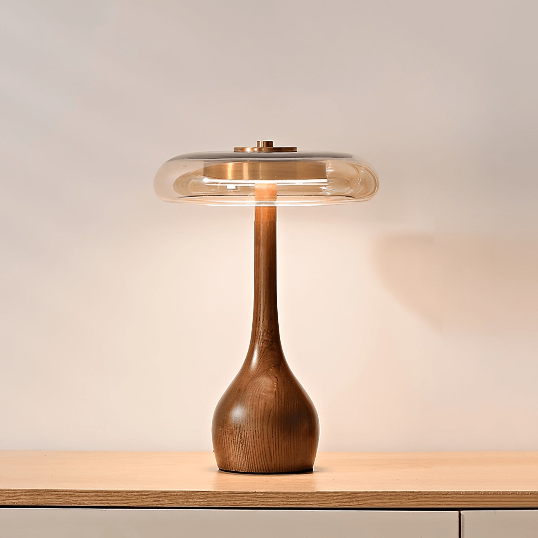 Contemporary Ash Wood And Brass Table Lamp With Glass Shade — Ashbury Home & Living