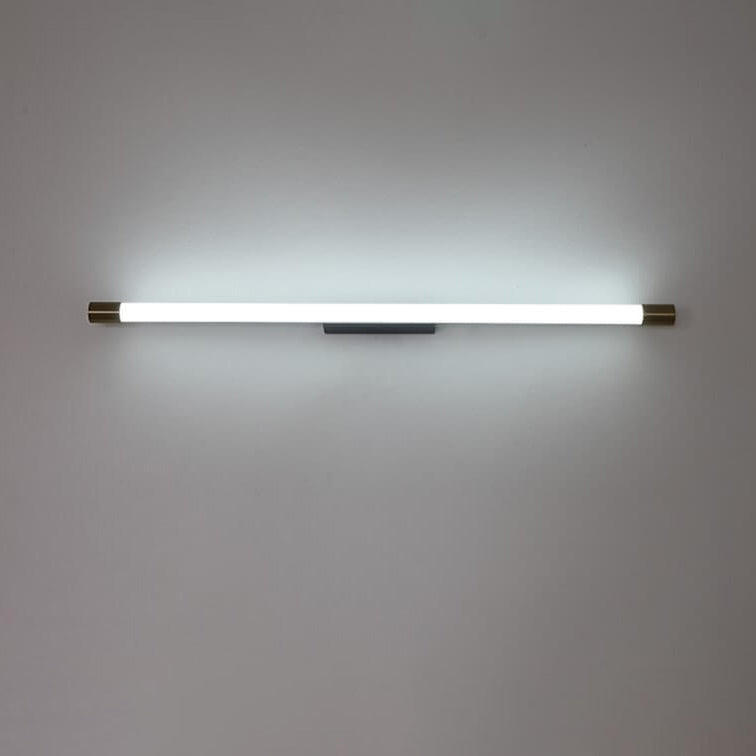 Slim LED Tube Wall Light Minimalist Aluminium Vanity Bar Mirror Lamp with Brass Tone End Caps for Bathroom | Bedroom and Living Room