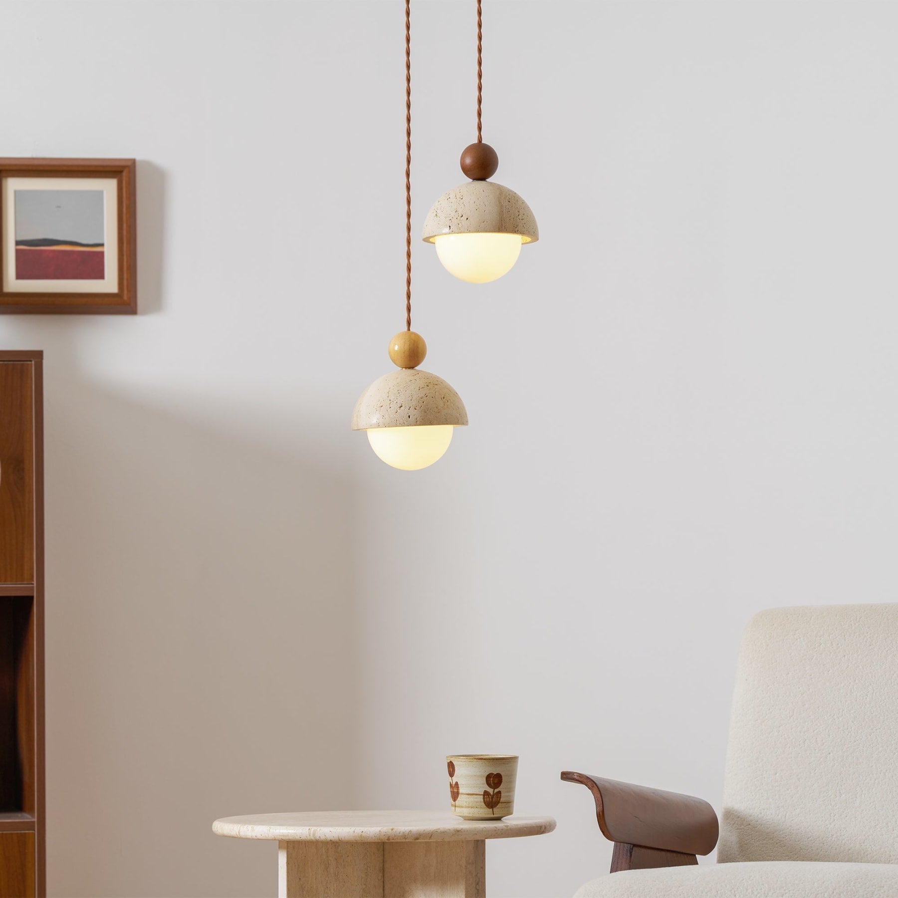 Contemporary Travertine Stone Pendant Light With Dimmable Glow — Ashbury Home & Living