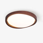 Modern Wood-Effect Fabric Flush Mount Ceiling Light With Tri-Colour Glow in Walnut Wood Colour — Ashbury Home & Living