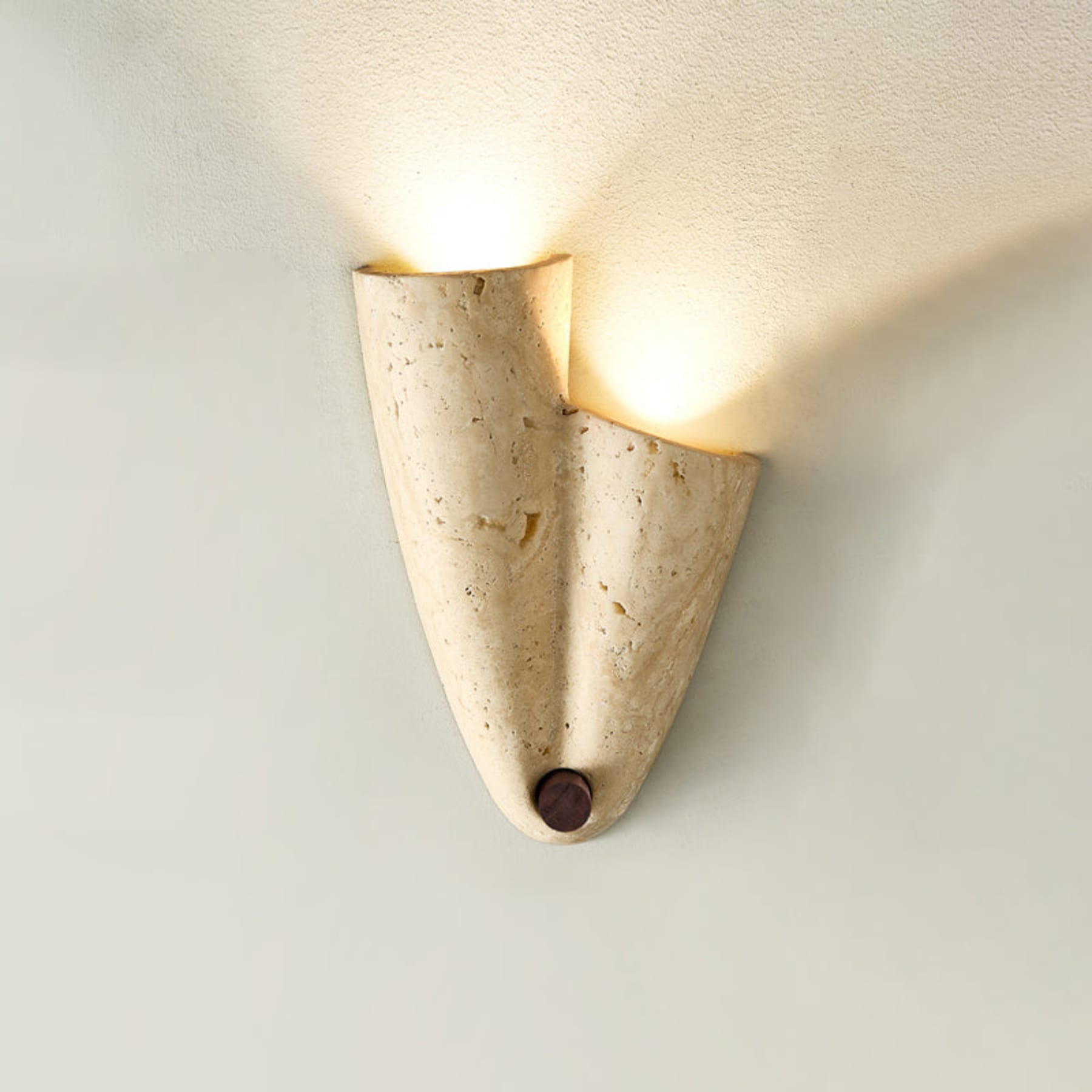 Modern Travertine Wall Light With Warm LED Glow in 2 heads Left & Upward: Ø19.1 x W6.6 x H26.9 cm (Ø7.5" x W2.6" x H10.6") — Ashbury Home & Living