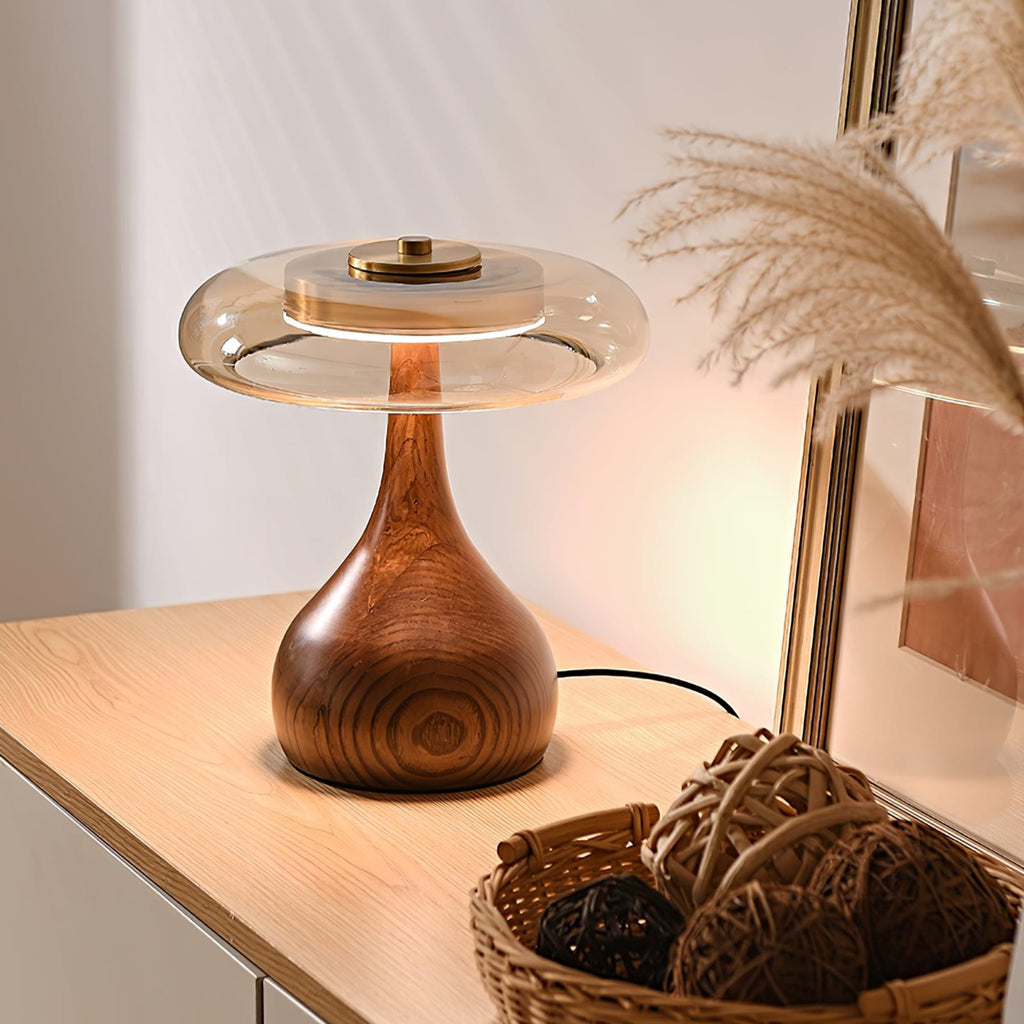 Contemporary Ash Wood And Brass Table Lamp With Glass Shade — Ashbury Home & Living