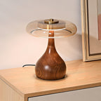 Contemporary Ash Wood And Brass Table Lamp With Glass Shade — Ashbury Home & Living