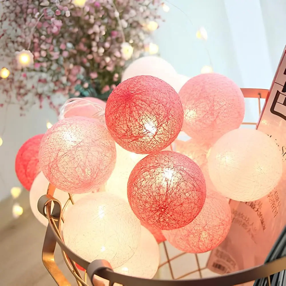 Cotton Ball String Lights LED Fairy Lights with Woven Cotton Balls Battery or USB Powered Garland Lights for Bedroom | Living Room | Nursery and Party