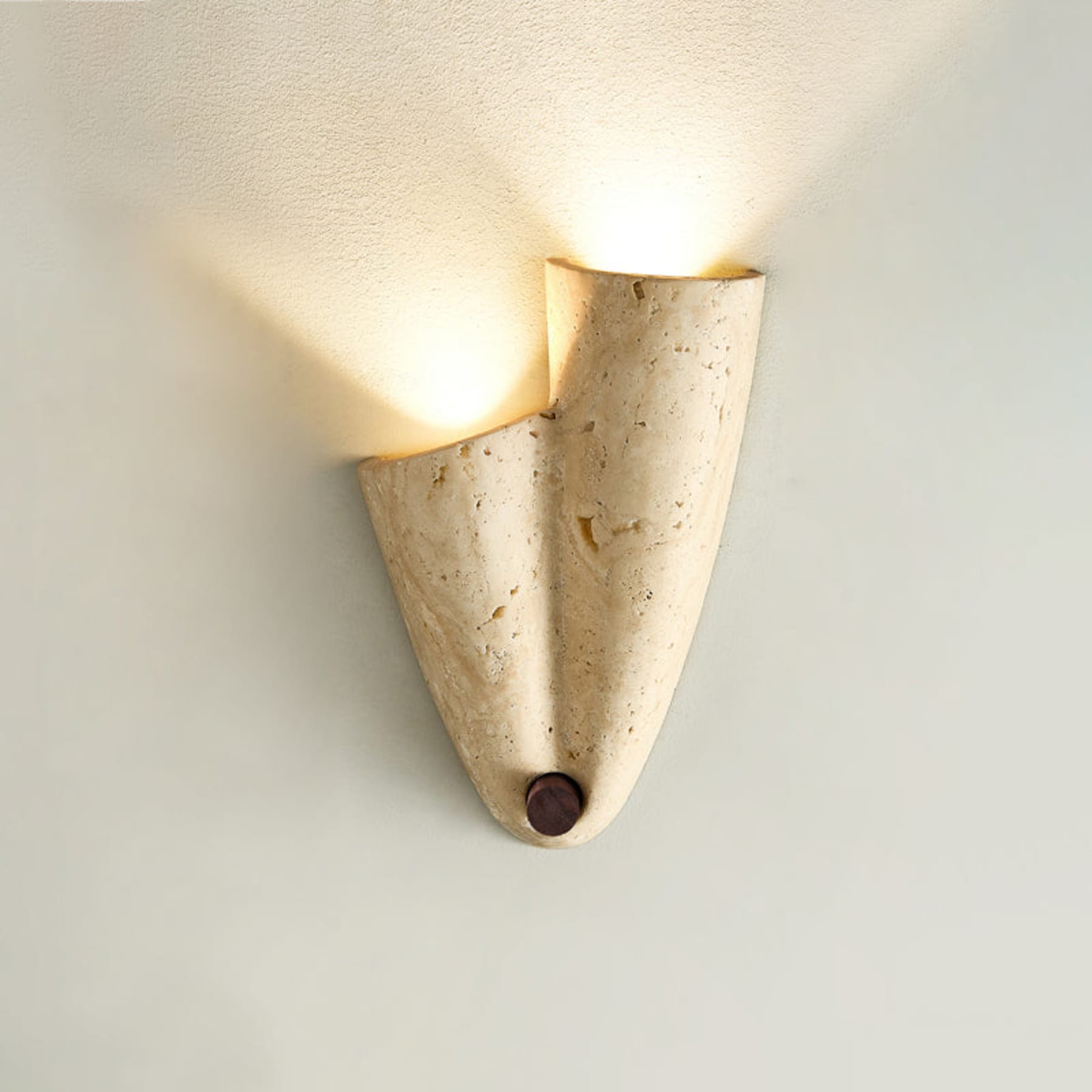 Modern Travertine Wall Light With Warm LED Glow in 2 heads Right & Upward: Ø19.1 x W6.6 x H26.9 cm (Ø7.5" x W2.6" x H10.6") — Ashbury Home & Living