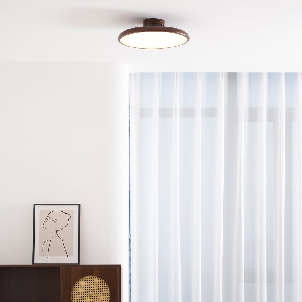 Scandinavian Wood-Effect Flush Mount Ceiling Light With Tri-Colour Glow — Ashbury Home & Living