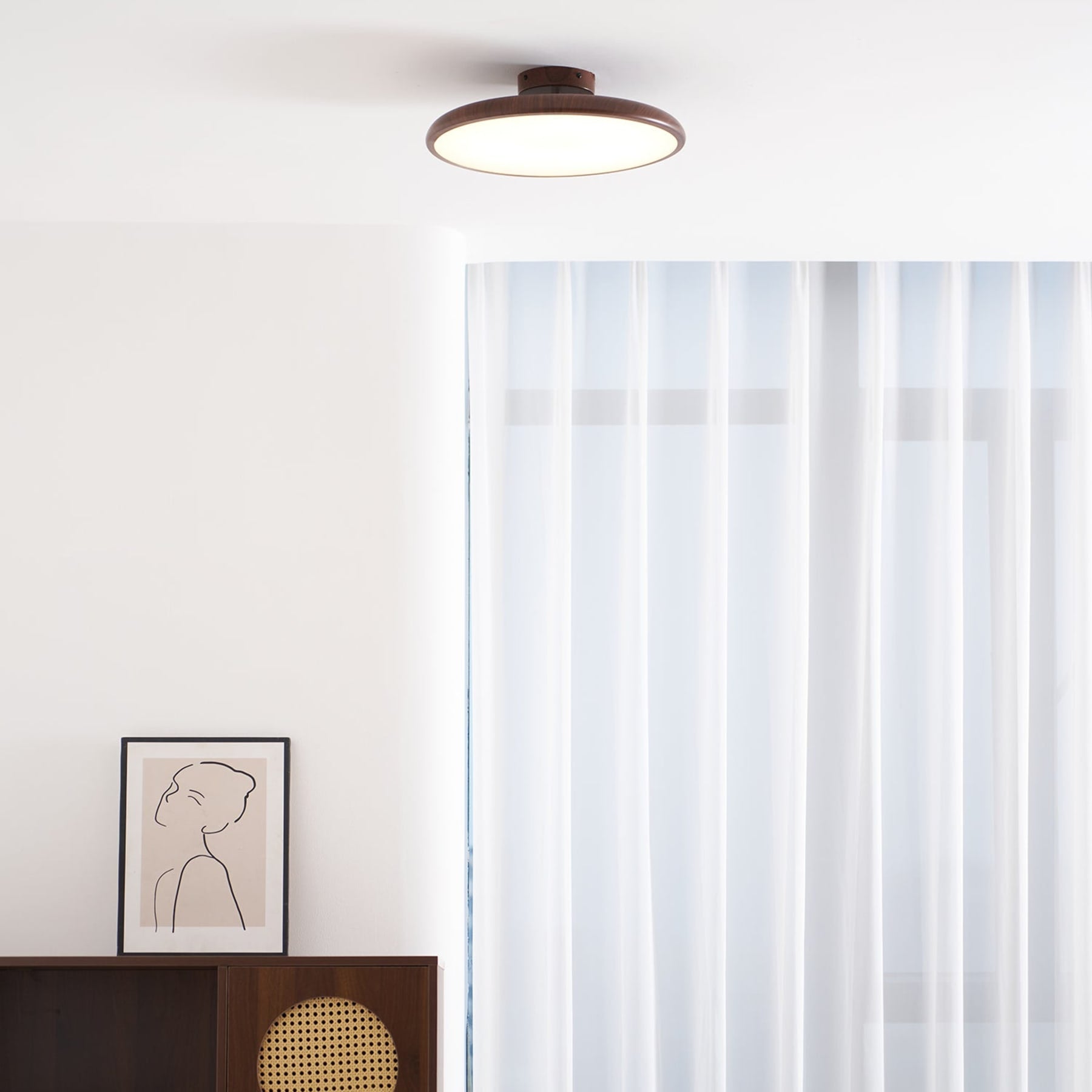 Scandinavian Wood-Effect Flush Mount Ceiling Light With Tri-Colour Glow — Ashbury Home & Living