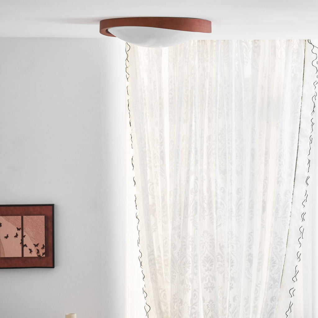 Modern Wood-Effect Fabric Flush Mount Ceiling Light With Tri-Colour Glow — Ashbury Home & Living