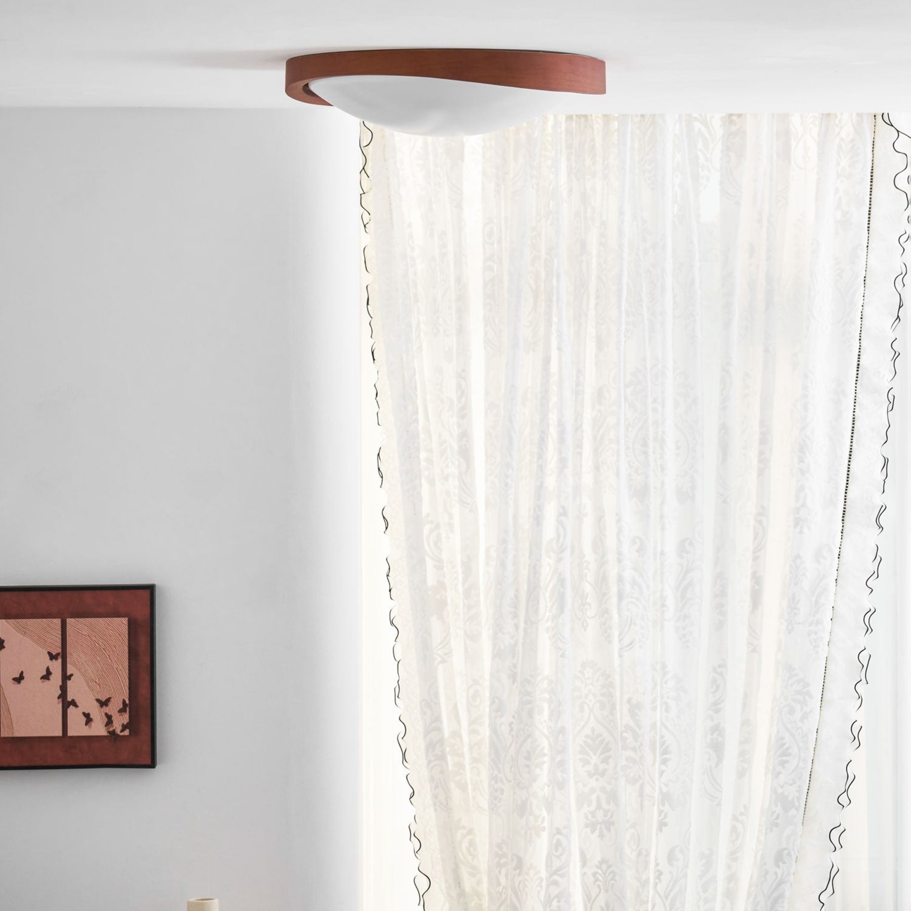 Modern Wood-Effect Fabric Flush Mount Ceiling Light With Tri-Colour Glow — Ashbury Home & Living