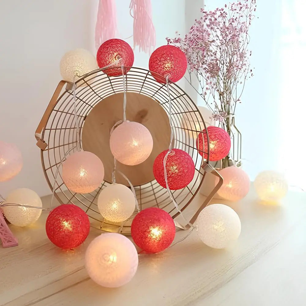 Cotton Ball String Lights LED Fairy Lights with Woven Cotton Balls Battery or USB Powered Garland Lights for Bedroom | Living Room | Nursery and Party