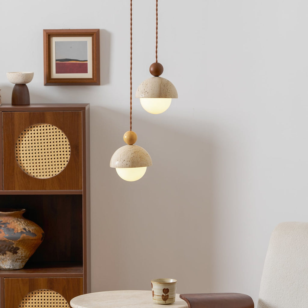 Contemporary Travertine Stone Pendant Light With Dimmable Glow — Ashbury Home & Living
