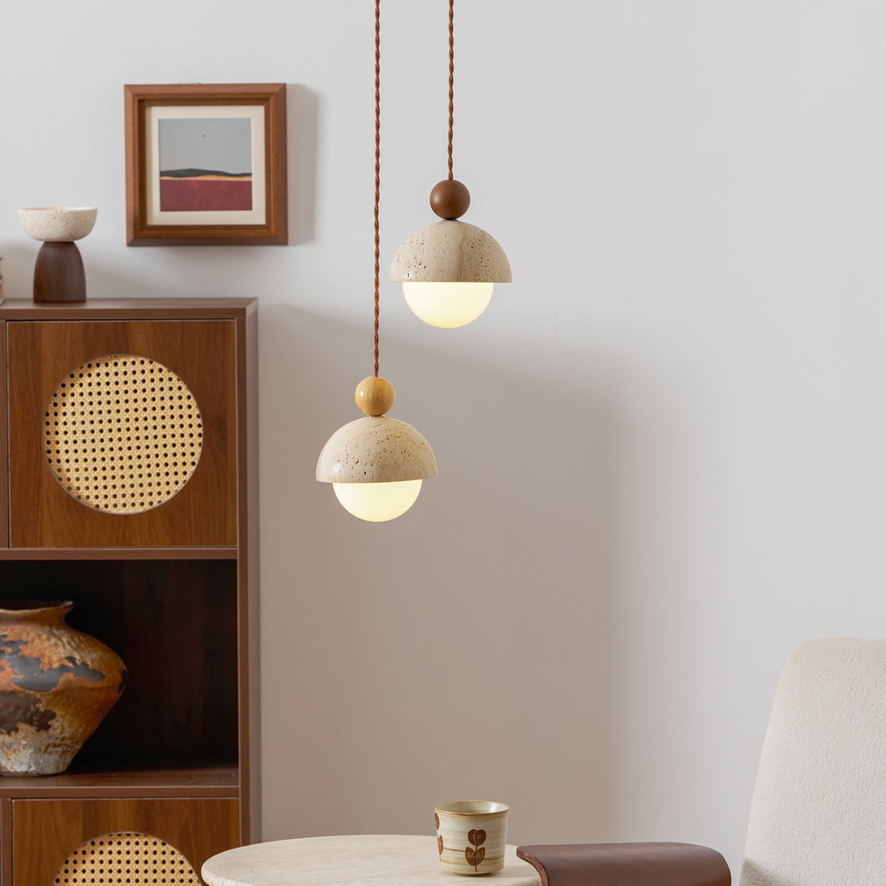 Contemporary Travertine Stone Pendant Light With Dimmable Glow — Ashbury Home & Living