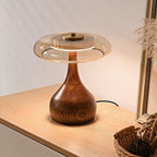 Contemporary Ash Wood And Brass Table Lamp With Glass Shade — Ashbury Home & Living