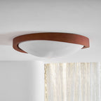 Modern Wood-Effect Fabric Flush Mount Ceiling Light With Tri-Colour Glow — Ashbury Home & Living