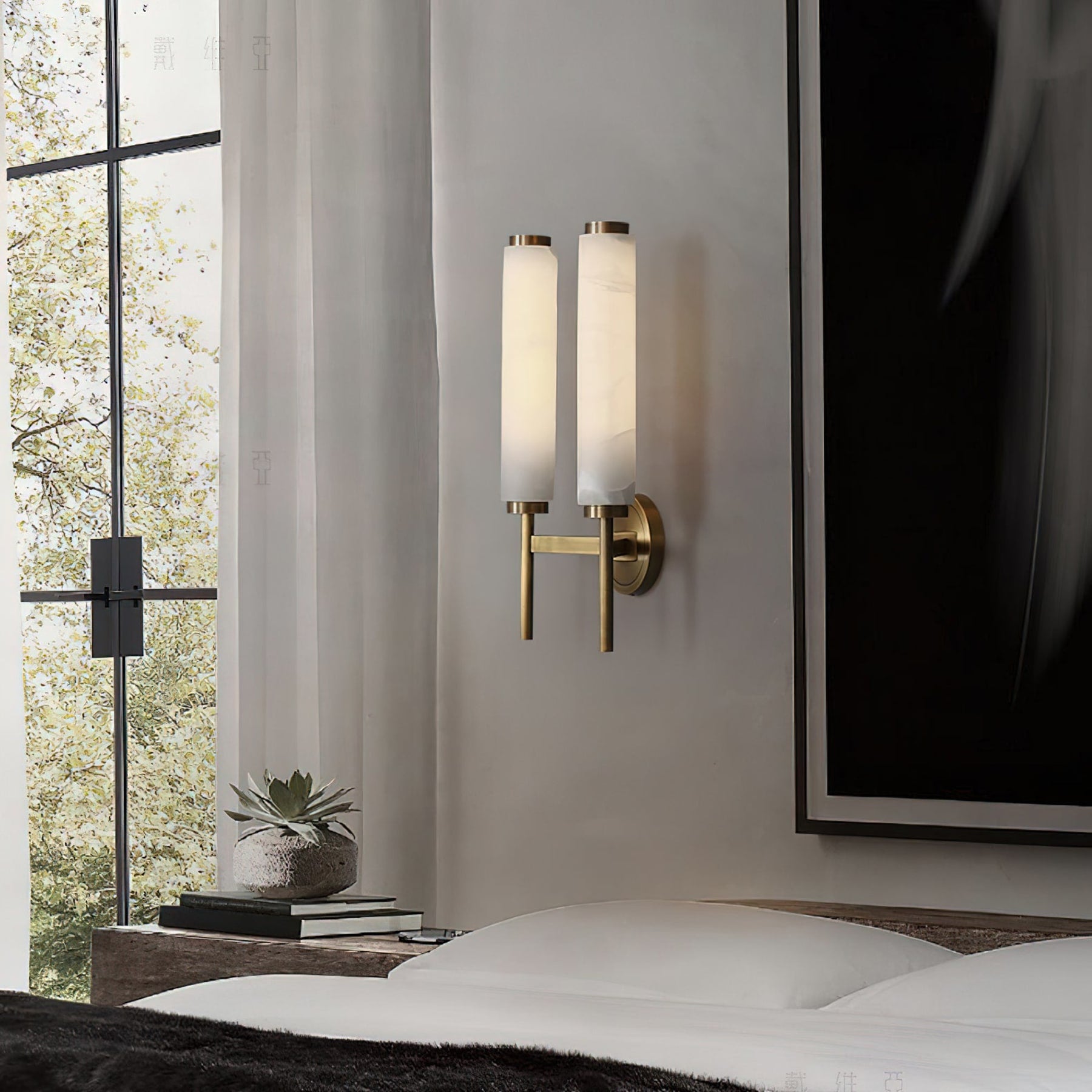 Modern Metal and Faux Alabaster Wall Light for Living Room — Ashbury Home & Living