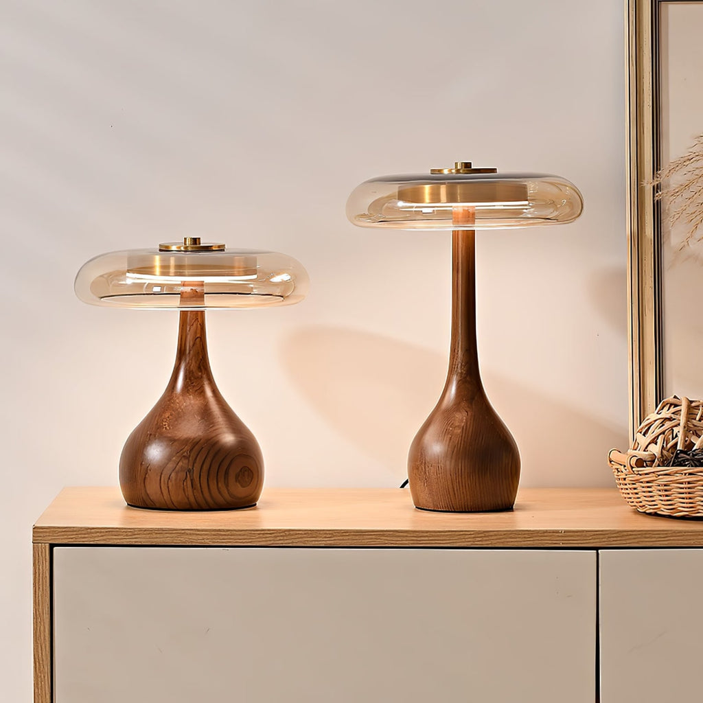 Contemporary Ash Wood And Brass Table Lamp With Glass Shade — Ashbury Home & Living