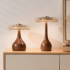 Contemporary Ash Wood And Brass Table Lamp With Glass Shade — Ashbury Home & Living