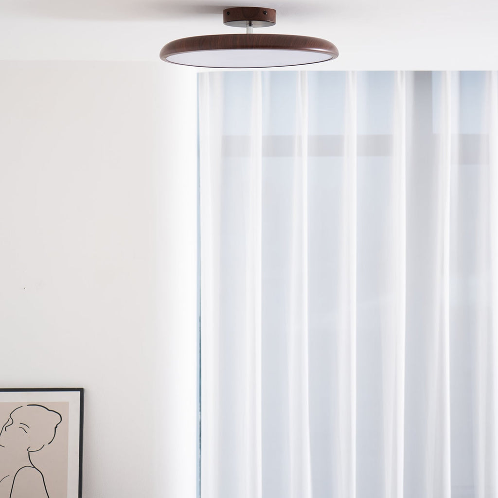 Scandinavian Wood-Effect Flush Mount Ceiling Light With Tri-Colour Glow — Ashbury Home & Living