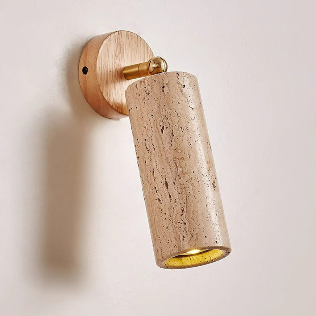 Modern Travertine Wall Light With Warm LED Glow in Wood & Beige — Ashbury Home & Living