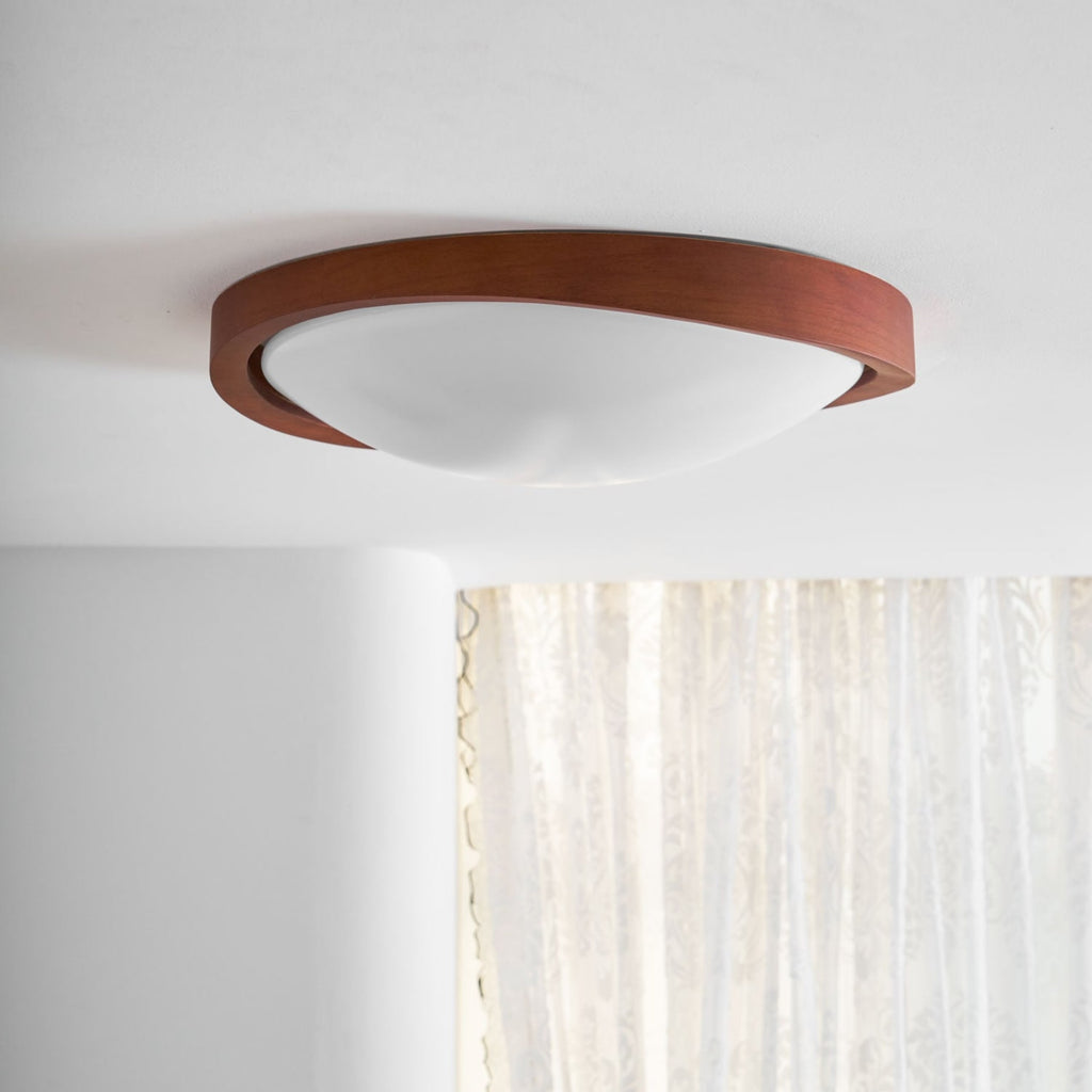 Modern Wood-Effect Fabric Flush Mount Ceiling Light With Tri-Colour Glow — Ashbury Home & Living