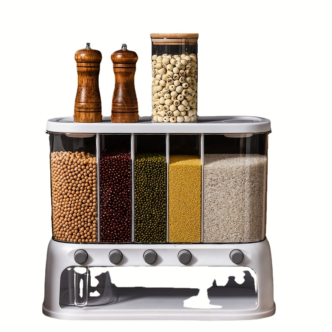 Rice Dispenser Multi-Compartment Dry Food Storage Container with Flip-Top Lid Airtight Cereal and Grain Dispenser Kitchen Pantry Organiser