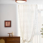 Modern Wood-Effect Fabric Flush Mount Ceiling Light With Tri-Colour Glow — Ashbury Home & Living