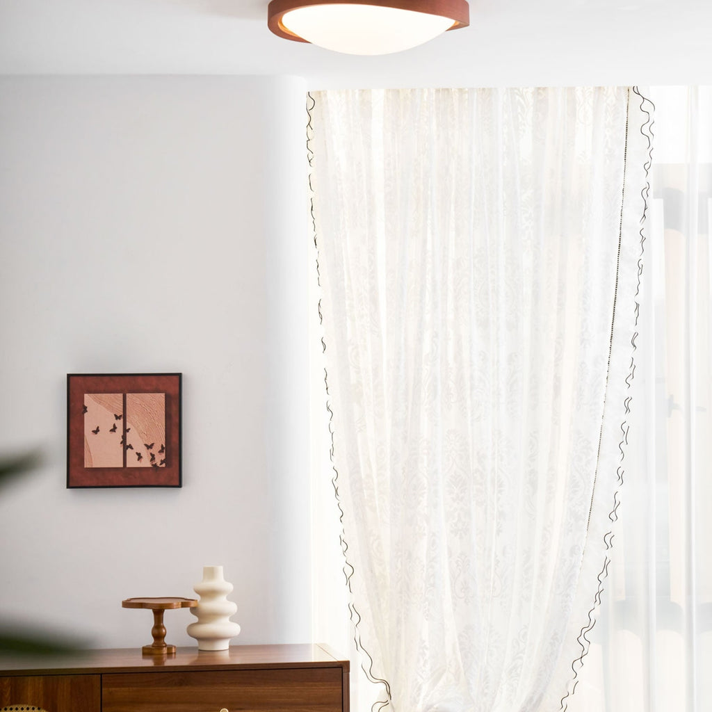Modern Wood-Effect Fabric Flush Mount Ceiling Light With Tri-Colour Glow — Ashbury Home & Living
