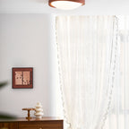 Modern Wood-Effect Fabric Flush Mount Ceiling Light With Tri-Colour Glow — Ashbury Home & Living