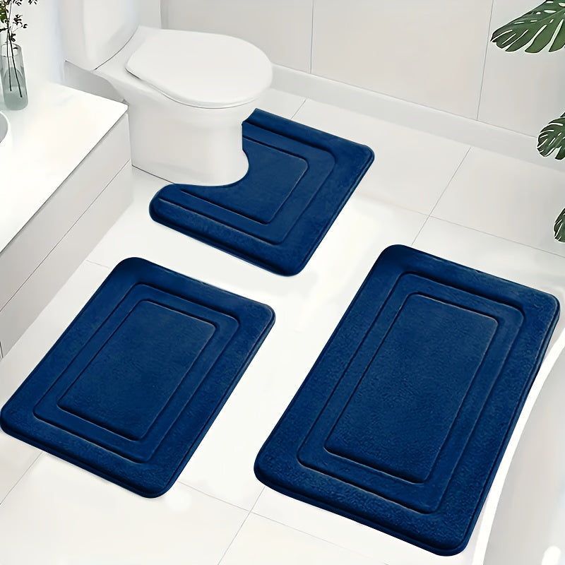 Memory Foam Bath Mat Set Absorbent Non-Slip Bathroom Rug Set with Contour Toilet Mat Machine Washable Microfibre Mats for Bathroom and Toilet