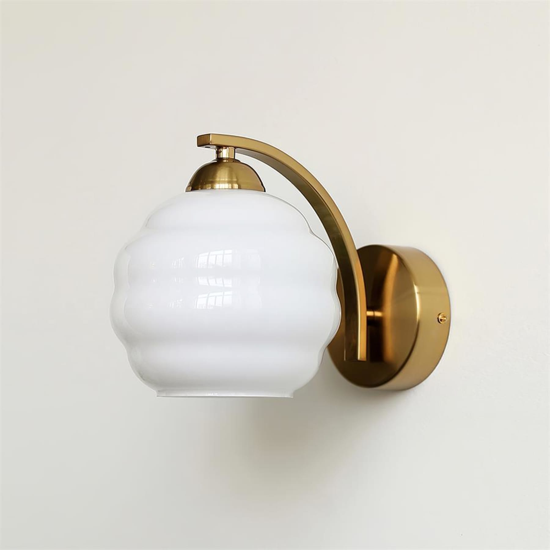 Contemporary Wrought Iron and Glass Wall Light With Warm LED Glow in Gold and White — Ashbury Home & Living
