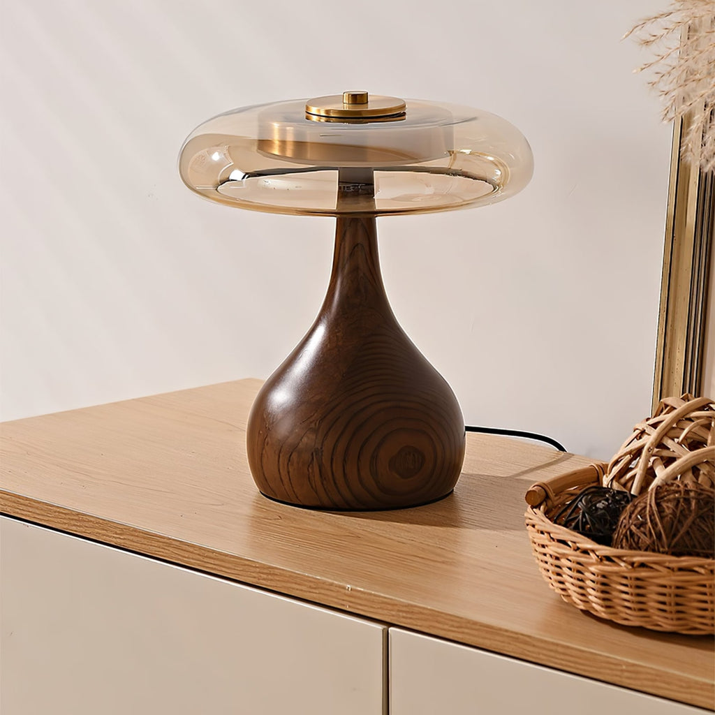 Contemporary Ash Wood And Brass Table Lamp With Glass Shade — Ashbury Home & Living
