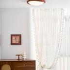 Modern Wood-Effect Fabric Flush Mount Ceiling Light With Tri-Colour Glow — Ashbury Home & Living
