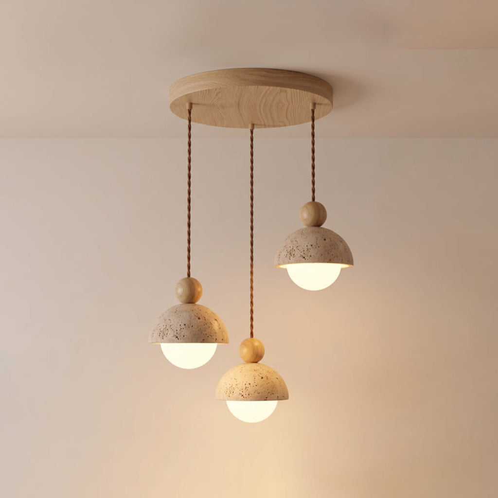 Contemporary Travertine Stone Pendant Light With Dimmable Glow in 3-Heads: ∅ 11.8″ x H149.9 cm (H59") — Ashbury Home & Living