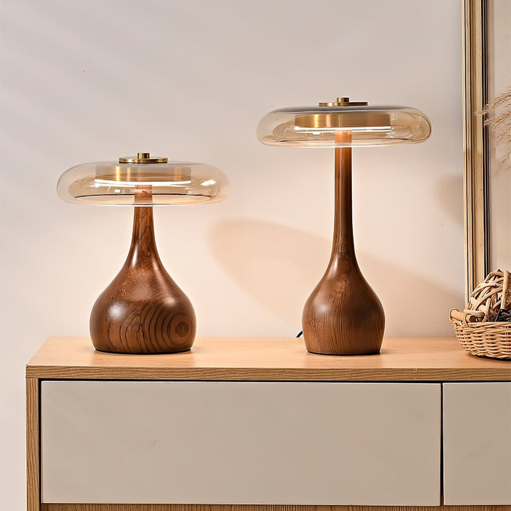 Contemporary Ash Wood And Brass Table Lamp With Glass Shade — Ashbury Home & Living