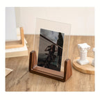 Acrylic Photo Frame with Wooden Base Clear U-Shaped Picture Frame Modern Minimalist Tabletop Frame for Desk | Shelf and Bedside