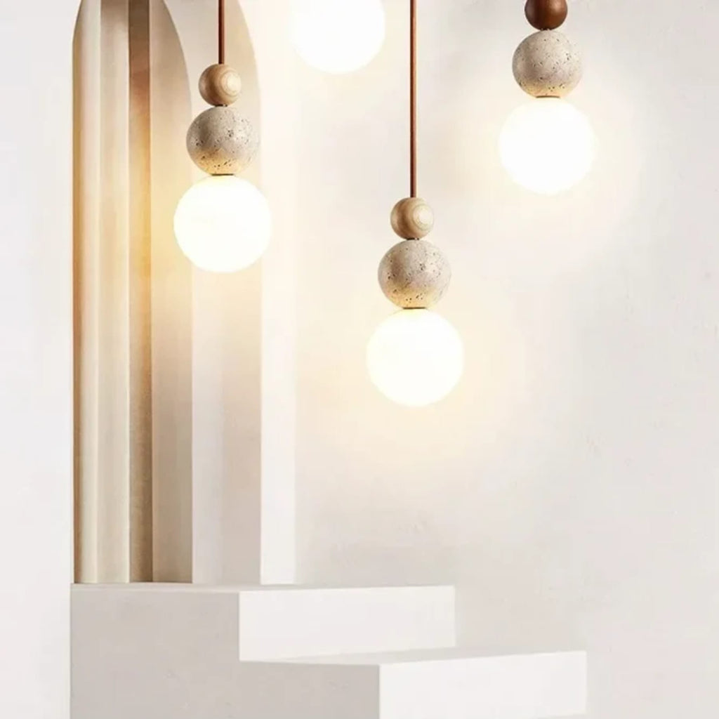 Minimalist Travertine and Wood Pendant Light for Dining Rooms — Ashbury Home & Living