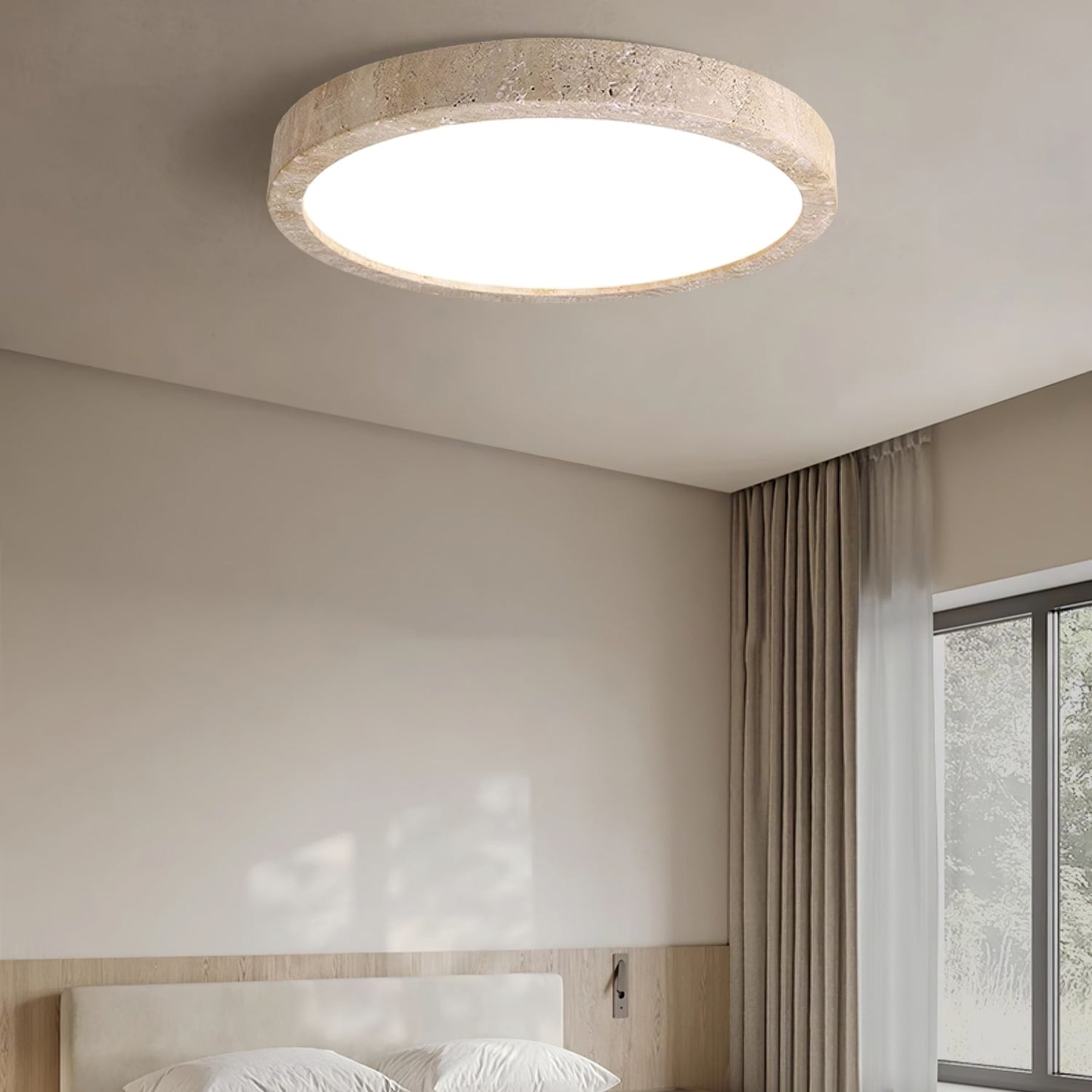Modern Travertine Flush Mount Ceiling Light With Slim Profile — Ashbury Home & Living