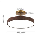 Wood Effect LED Ceiling Light Round Semi Flush Ceiling Lamp Japandi Wood Grain Finish with Brass Tone Fitting for Bedroom and Hallway