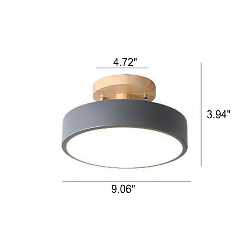 Nordic Round LED Ceiling Light Wood and Metal Semi Flush Ceiling Lamp with Colour Temperature Options for Hallway | Bedroom and Living Room