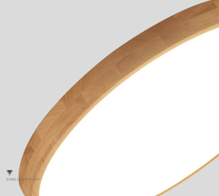 Solid Wood LED Ceiling Light Round Ultra Slim Flush Mount Ceiling Lamp Nordic Wooden Frame for Living Room and Bedroom