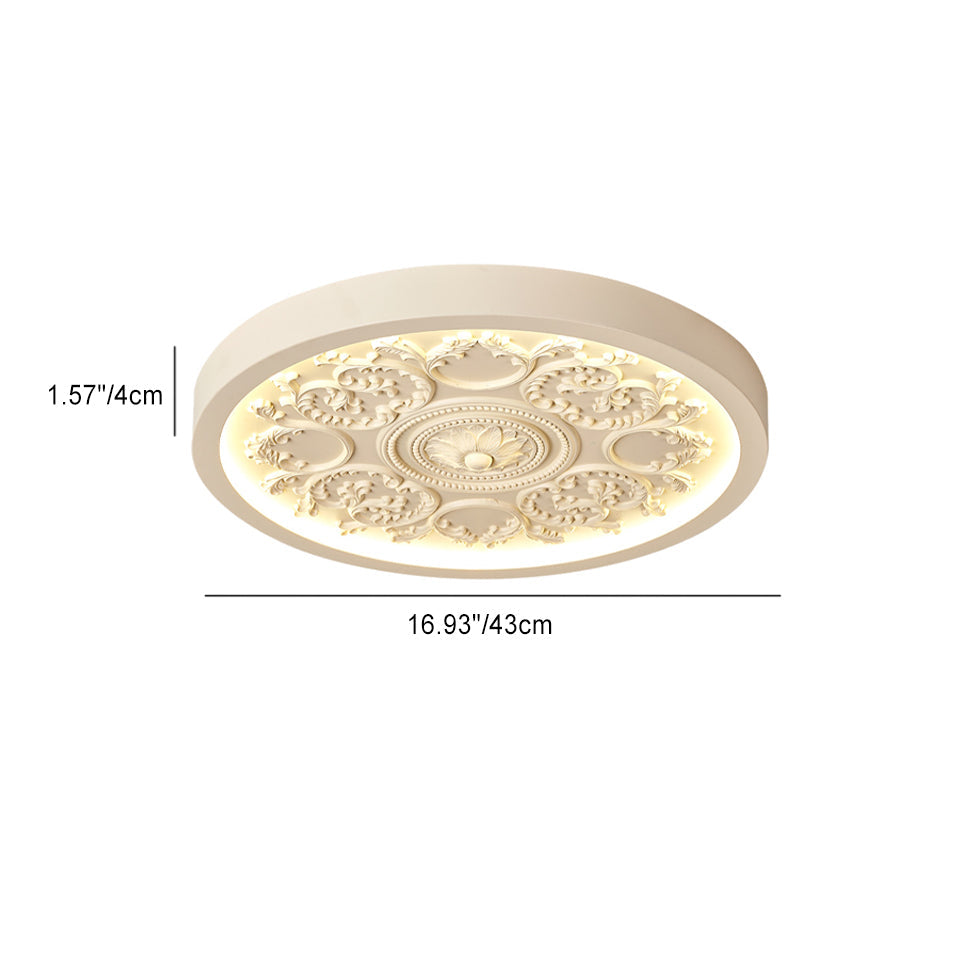 Carved LED Ceiling Light Round Ornate Flush Mount Ceiling Lamp Dimmable with Remote Control for Bedroom and Living Room