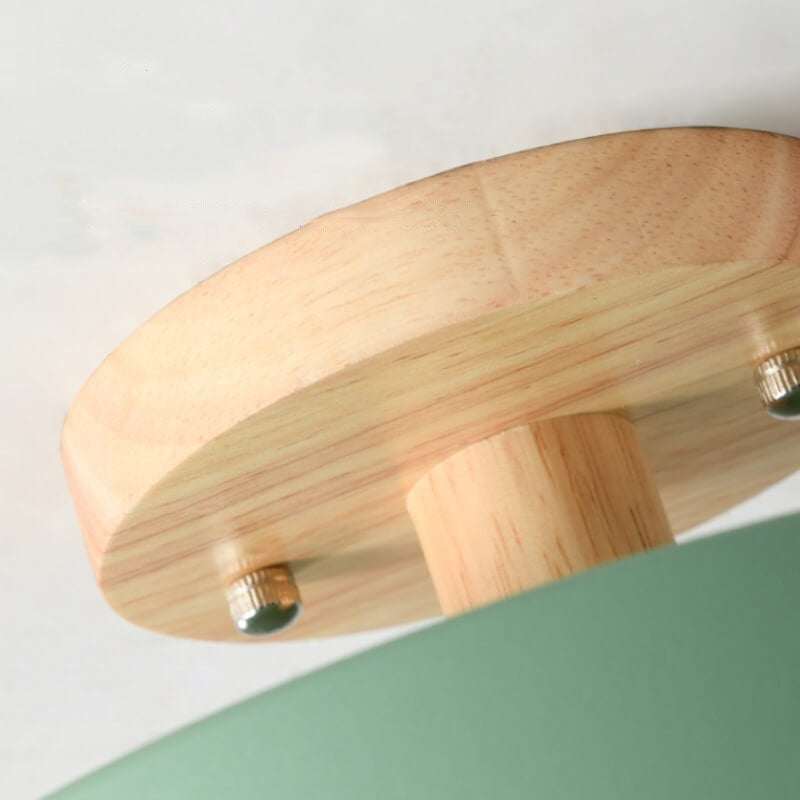 Nordic Round LED Ceiling Light Wood and Metal Semi Flush Ceiling Lamp with Colour Temperature Options for Hallway | Bedroom and Living Room