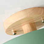 Nordic Round LED Ceiling Light Wood and Metal Semi Flush Ceiling Lamp with Colour Temperature Options for Hallway | Bedroom and Living Room