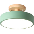 Nordic Round LED Ceiling Light Wood and Metal Semi Flush Ceiling Lamp with Colour Temperature Options for Hallway | Bedroom and Living Room