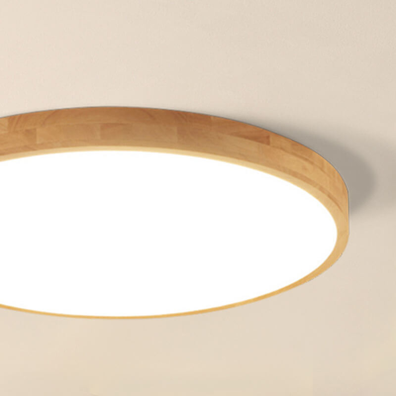 Solid Wood LED Ceiling Light Round Ultra Slim Flush Mount Ceiling Lamp Nordic Wooden Frame for Living Room and Bedroom