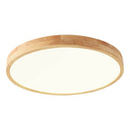 Nordic Solid Wood Round LED Flush Mount Ceiling Light With Ultra-Thin Profile