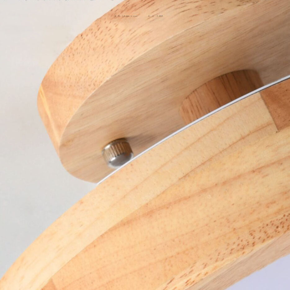 Nordic Round LED Ceiling Light Wood and Metal Semi Flush Ceiling Lamp with Colour Temperature Options for Hallway | Bedroom and Living Room