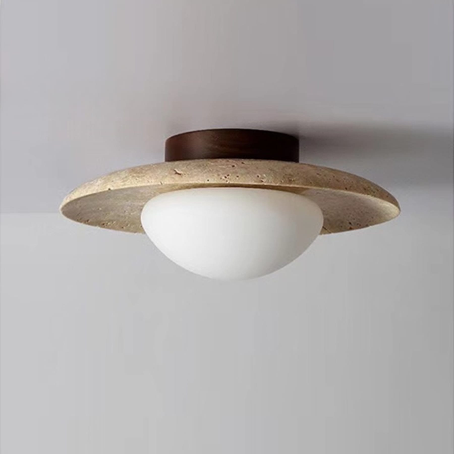 Modern Travertine and Wood Semi-Flush Ceiling Light With Warm LED Glow — Ashbury Home & Living